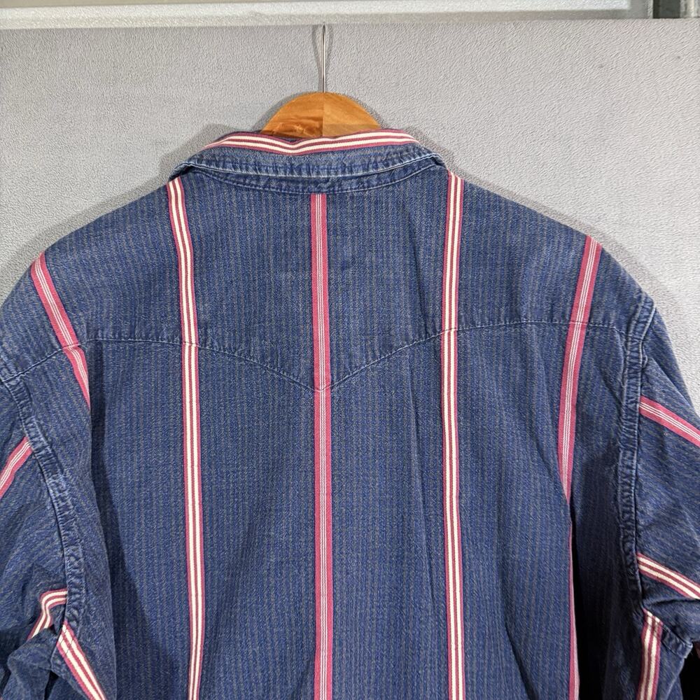 Vtg Wrangler Brushpopper Shirt Size XL Blue Red Stripes Western MADE IN USA - Picture 5 of 8
